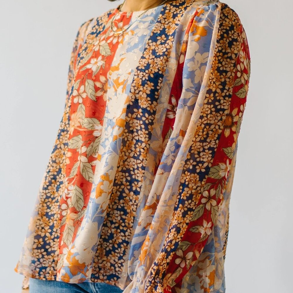 Piper & Scoot The Reginald Patterned Blouse in Cream blue, red gold, floral